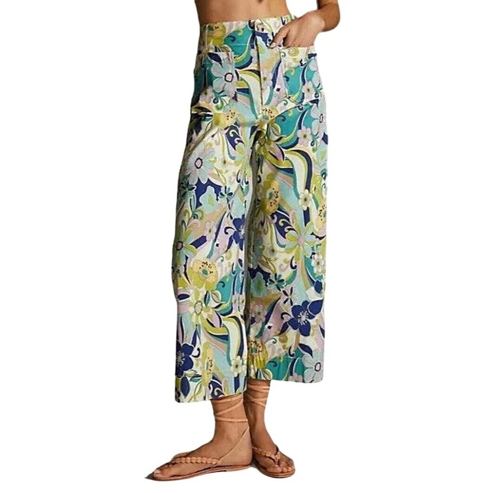 Maeve Anthropologie Floral Psychedelic Wide Leg Crop Colette Sailor Pants 26